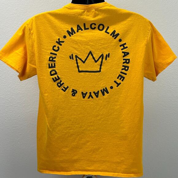 Black History T Shirt Mens L Large Yellow Malcolm X Tubman Angelou Douglass - Picture 3 of 5
